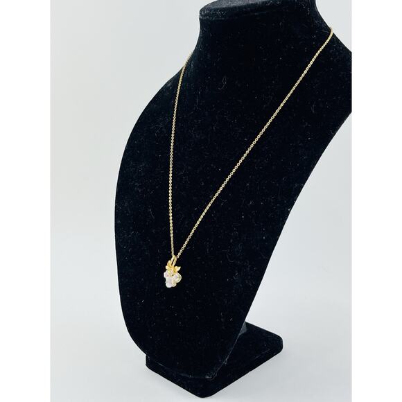 Avon Necklace Gold Tone Pink Porcelain Roses Rhinestone Pendant Chain Green Leaf - Picture 14 of 15